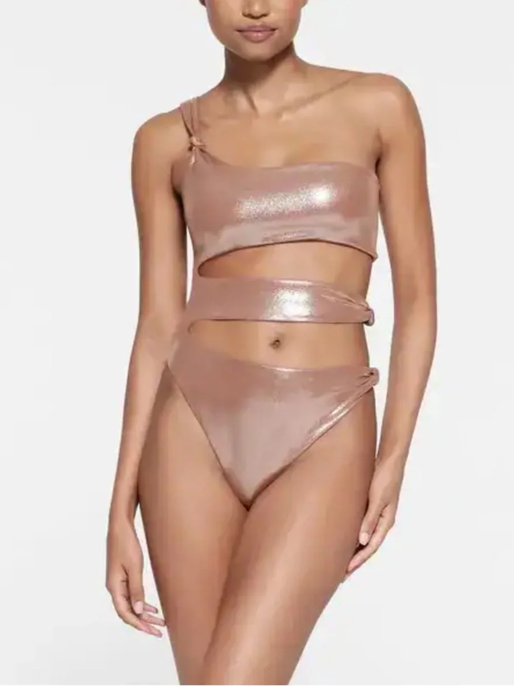 SKIMS LIQUID SHINE SWIM KNOTTED ONE-SHOULDER MONOKINI